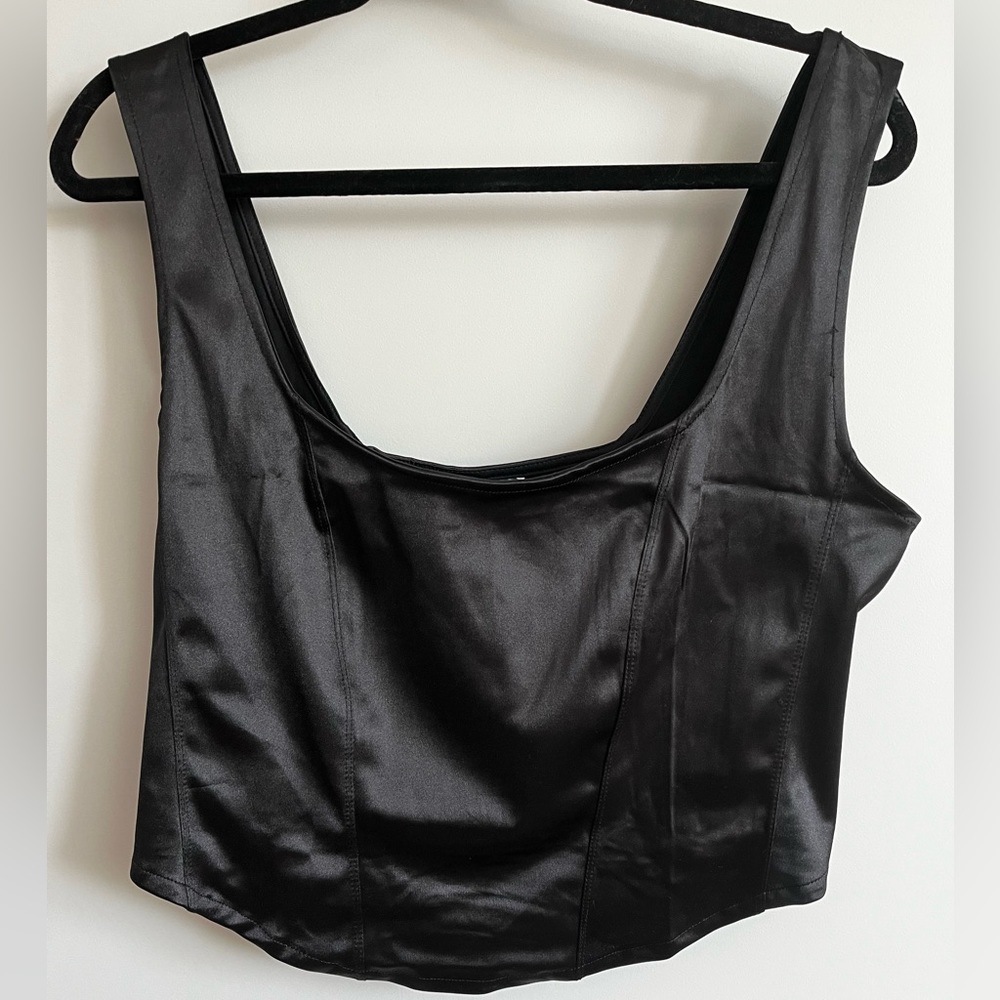Black satin crop top